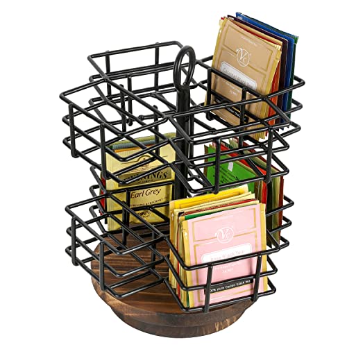 Rotating Tea Bag Holder Carousel (Burnt Wood)