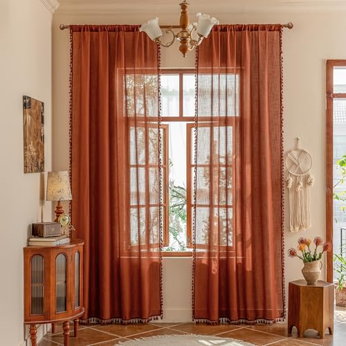 Semi Sheer Short Macrame Curtains for Window Treatment (Z-terracotta / 50"W x 63"L (Pack of 2))