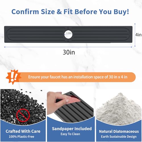 Stone Faucet Mat for Kitchen Sink (30" x 4" / Dark Gray Style 1)