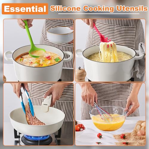 14 Pcs Silicone Kitchen Cooking Utensils Set with Holder (Colorful)