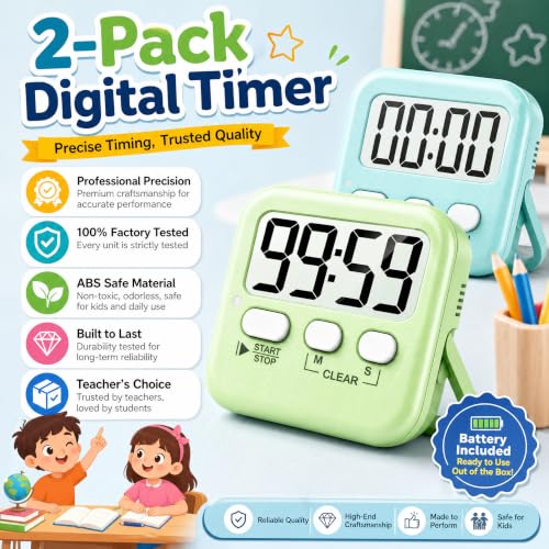 2 Pack Digital Timer for Kids Classroom Kitchen Timers for Cooking (2 * Amazing Macaron ( 98%+choice for Kids ))