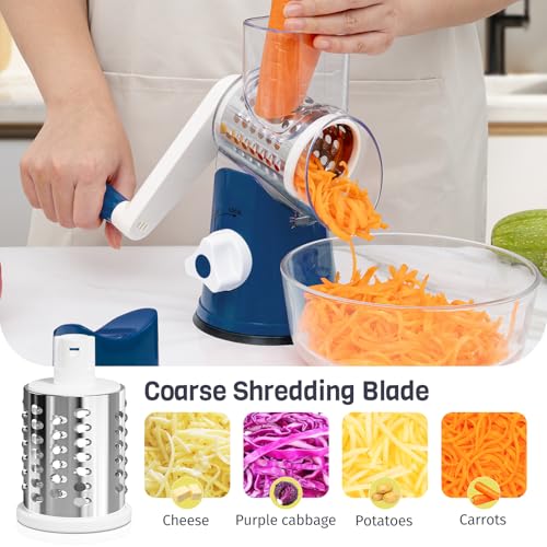 Dark Blue Hand Crank Rotary Cheese Grater (Dark Blue / 3 Blades)