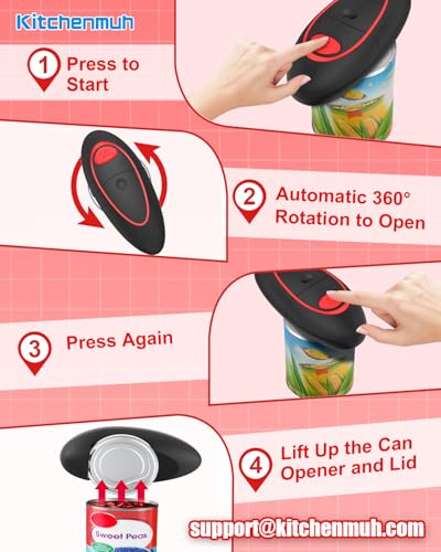 One Touch Electric Can Opener Fits All Can Sizes for Seniors with Arthritis (Grey Red)
