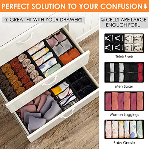 6 Pack Sock Underwear Drawer Organizer Dividers (6 Pack / Black)