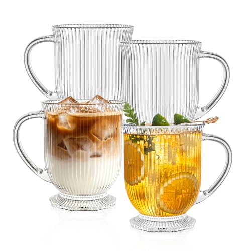 16oz Ribbed Glass Coffee Mugs Set (Ribbed-4PCS)