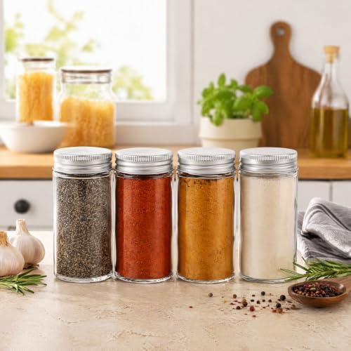 12 Pack Round Spice Bottles 3oz Glass Spice Jars with Silver Metal Lids