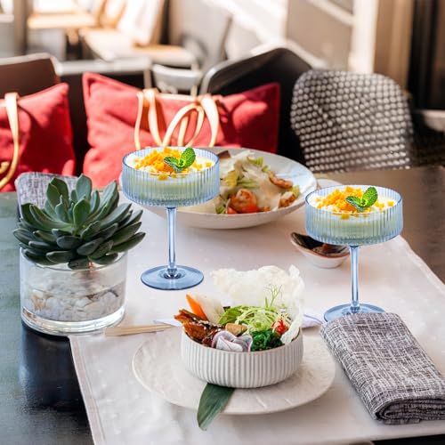 6 Pieces Martini Glasses 10.5oz Plasitc Ribbed Coupe Glasses Champagne Shatterproof Acrylic Vintage Cocktail Glassware Margarita Wine Glasses Disposable Cups for Parties Wedding Anniversary Bar Blue (Blue / 6 PCS)