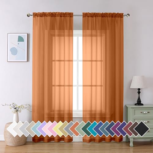 Orange Sheer Curtains 90 Inches Long 2 Panels Set (42"W x 90"L (Pack of 2) / Orange)