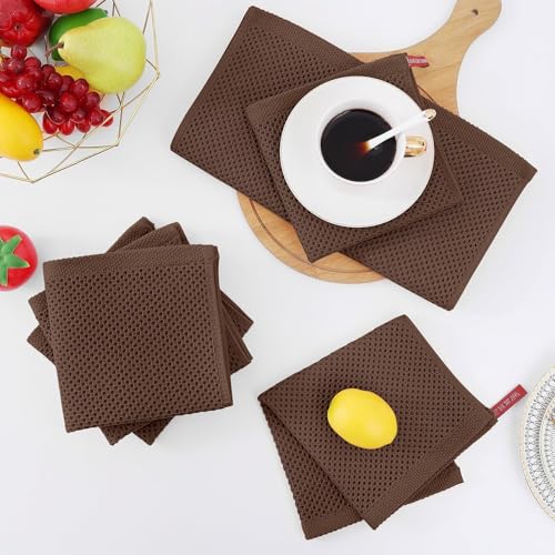 100% Cotton Waffle Weave Kitchen Dish Cloths 18 (Coffee / 12 X 12 - 18 Pack)