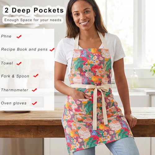 2 Pack Floral Aprons with Pocket (2pack #D)