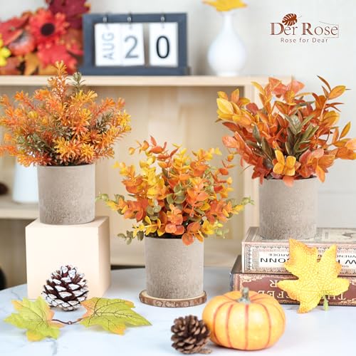 3 Pack Fake Plants Warm Orange Faux Plants for Fall Table Decor (Orange)
