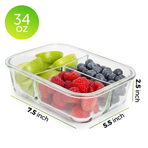 PrepNaturals 5 Pack 34oz Glass Meal Prep Containers (5 Pack - 34oz)
