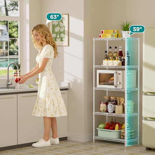 5 Metal Shelves Wire Shelving Storage Shelf Adjustable Unit Pantry (White / 5 Tier 12"Dx22"Wx59"H)
