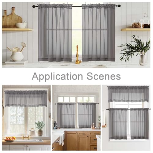 Cafe Curtains 36 Inch Length Tier 2 Pieces (Grey / 42"W x 36"L (Pack of 2))
