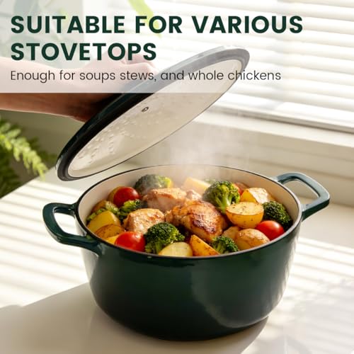 Enameled Cast Iron Dutch Oven 5 Qt with Lid (Green)