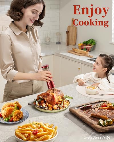 Electric Salt and Pepper Grinder Set with Storage Base (Bright Red)