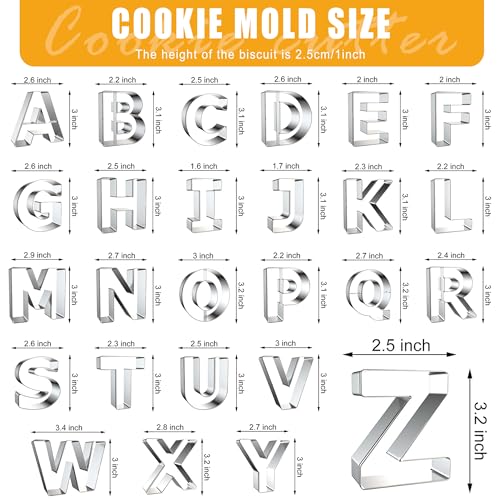 Letter Cookie Cutters Shapes Large 3 Inch (3 INCH-26PCS Letter)