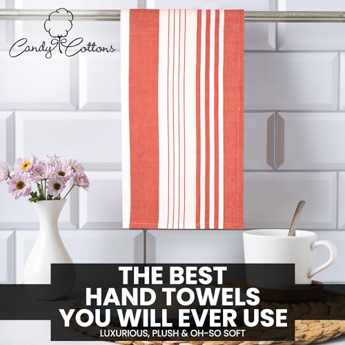 Stripe Kitchen Towels Decor Mordern Design Centreband Tea Dish Towels Boho Stripe Absorbent Festive Gift Set of 6 Pantry Reusable Kitchen Dish Towel (Coral (Modern))