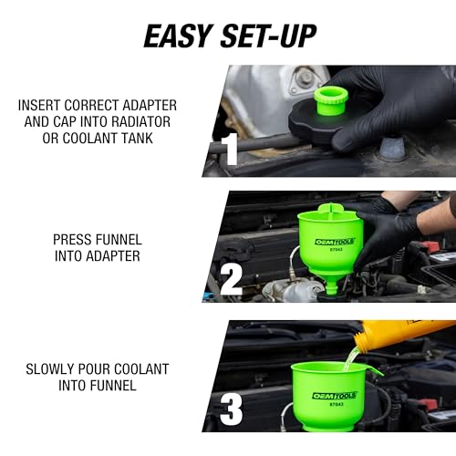 No Spill Professional Quality Coolant Funnel Kit with 5 Adapters (Professional Quality)