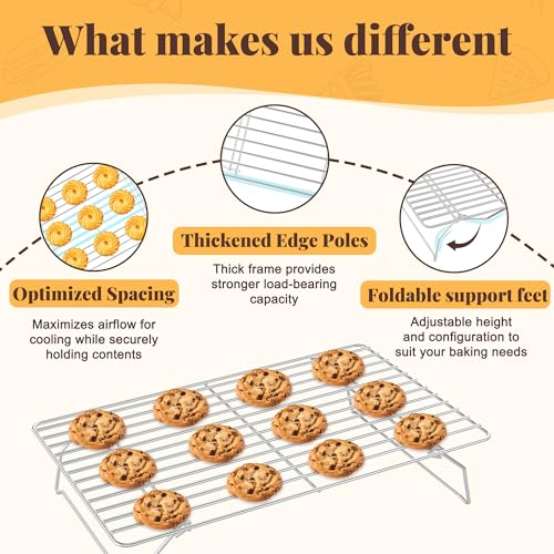 3 Tier Stackable Cooling Racks for Cooking and Baking (10“ x 16”- 3 Tier / Silver)