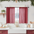 Burgundy Linen Kitchen Curtains for Window Over Sink (Burgundy / 30"W x 36"L (Pack of 2))