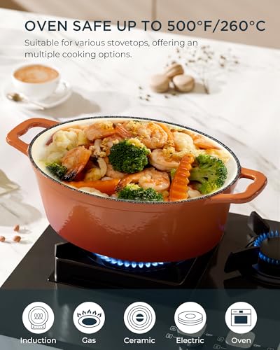 Enameled Cast Iron Dutch Oven (Cooking Pot / Vibrant orange / 9.3QT)