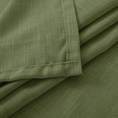 Green Linen Curtains 48 Inches Long for Short Bedroom (Olive Green / 42"W x 48"L (Pack of 2))