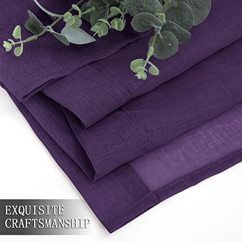 Short Sheer Tier Curtains Linen Textured Half Kitchen Curtain Sheers Light Filtering Rod Pocket Voile Small Curtain for Bathroom (25"W x 24"L (Pack of 2) / Royal Purple)