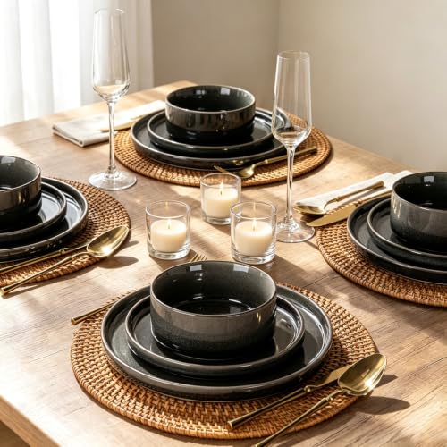 Dinnerware Sets for 4 (Glaze Black / 4-Set(12pcs))
