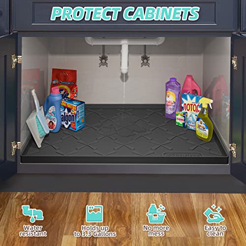 Waterproof Under Sink Mat 19" x 19" Silicone Mat Cabinet Protector (Black / 19"W x 19"L)