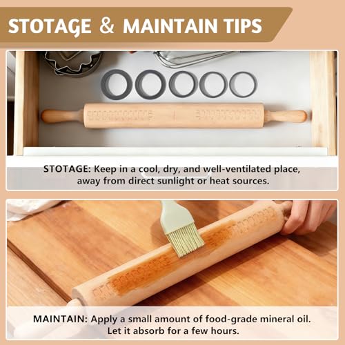Long Adjustable Wood Rolling Pin (Gray / 21.1in Long)