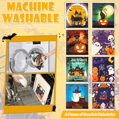 8 Pack Halloween Swedish Dishcloths Reusable (8 Pack-halloween Days)
