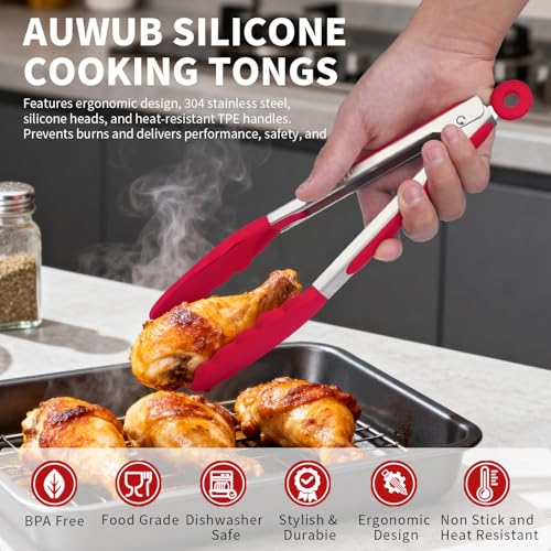 7 Inch Silicone Kitchen Tongs (Red / 7inch)