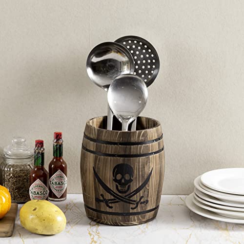 Pirate Rum Cask Utensil Crock (Burnt Wood& Pirate Pattern)