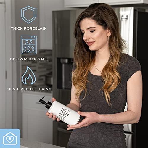 Porcelain 16oz Empty Liquid Dispenser Bottle for Hands. Hand Soap Dispenser for Bathroom (HANDS)