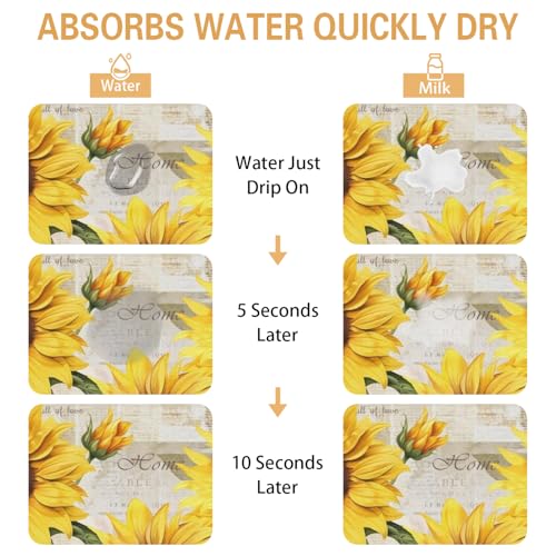 Sunflower Kitchen Countertop Dish Drying Mat (Yellow / 23" x 15")