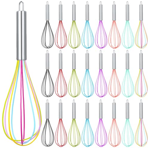 24 Pcs 12 Inch Whisks Bulk for Cooking Silicone Whisks Non Scratch Stainless Steel Egg Beater Colorful Coated Metal Heat Resistant Egg Beaters for Valentines Day Party Favor Gift Supplies (12 Inch)
