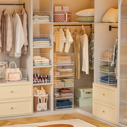 5 Tier Stackable Closet Organizers and Storage Basket (White / 11.8"x 15.7"x 43.3"(D*W*H))
