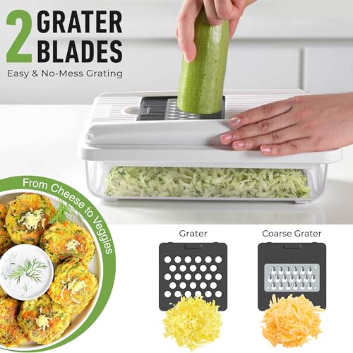 Mueller Vegetable Chopper Mandoline Slicer (White Sand/Grey / 6 blades)
