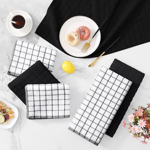 Large Premium Cotton Kitchen Towels 16"x 28" (Black / 16" X 28" - 4 Pack)