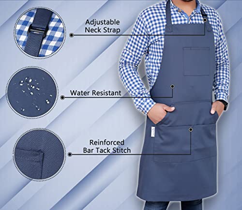Aprons for Men (Dark Blue - 5 Pockets - Pack of 1 / Heavy Apron)