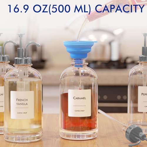 16.9 oz 500 ml Coffee Syrup Dispenser Set (4 Pack / Silver)