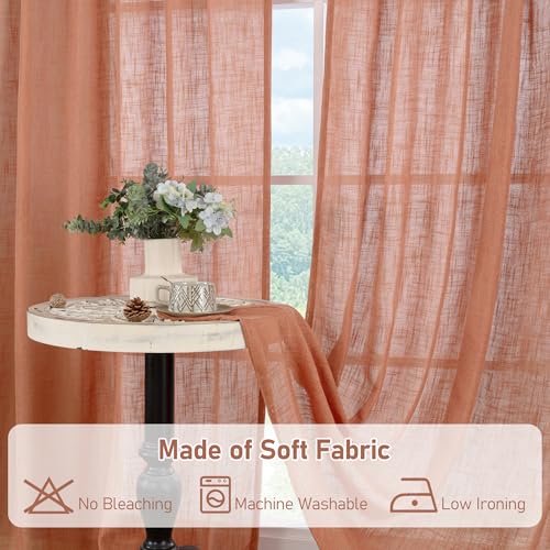 Terracotta Linen Curtains 63 inch Length 2 Panels for Living Room (52"W x 63"L (Pack of 2) / Terracotta)