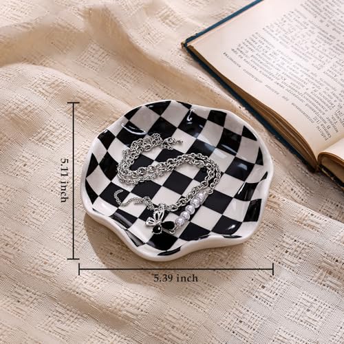 Black Checkerboard Ceramic Jewelry Tray (Black)