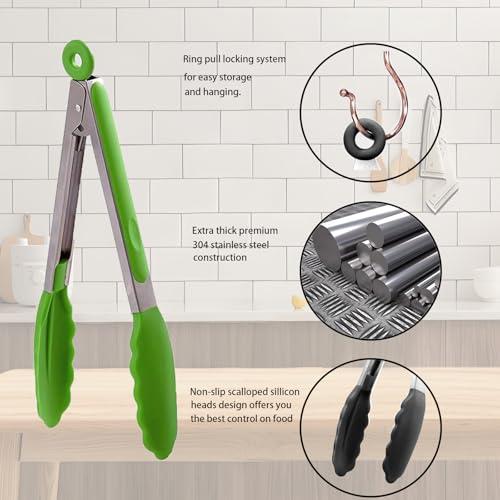 Kitchen Tongs with Silicone Tips (Grass Green)