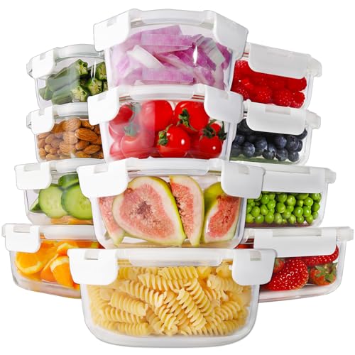 24pc Glass Food Storage Containers with Lids (White / 12 Pack)