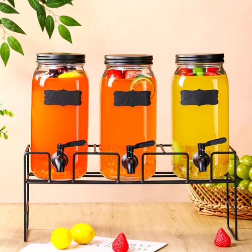 3 Pack 80 oz Glass Beverage Dispenser with Stand (Black)