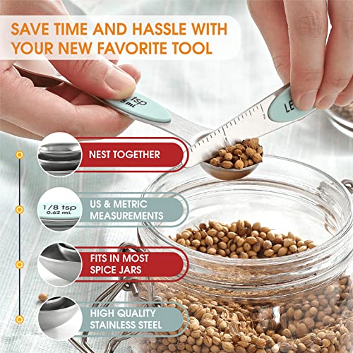 Stainless Steel 8 Magnetic Measuring Spoons for Kitchen (Mint / 1-Pack)