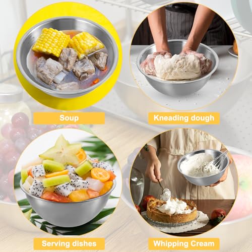 Stainless Steel Mixing Bowls 3 Packs Nesting Baking Supplies Small Thicker Stainless Steel Flat Bottom Stackable Salad Bowl Mixing Bowls Set for Cooking