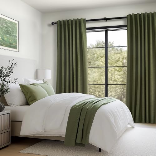 92 Inches Long Farmhouse Custom Black Out Drapery Panels (Olive Green / 52"W x 92"L (Pack of 2))